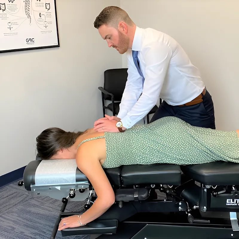 Best Chiropractor Near Me Dr. Devon Barley of Greenwich Bay Chiropractic Adjusting a Patient.